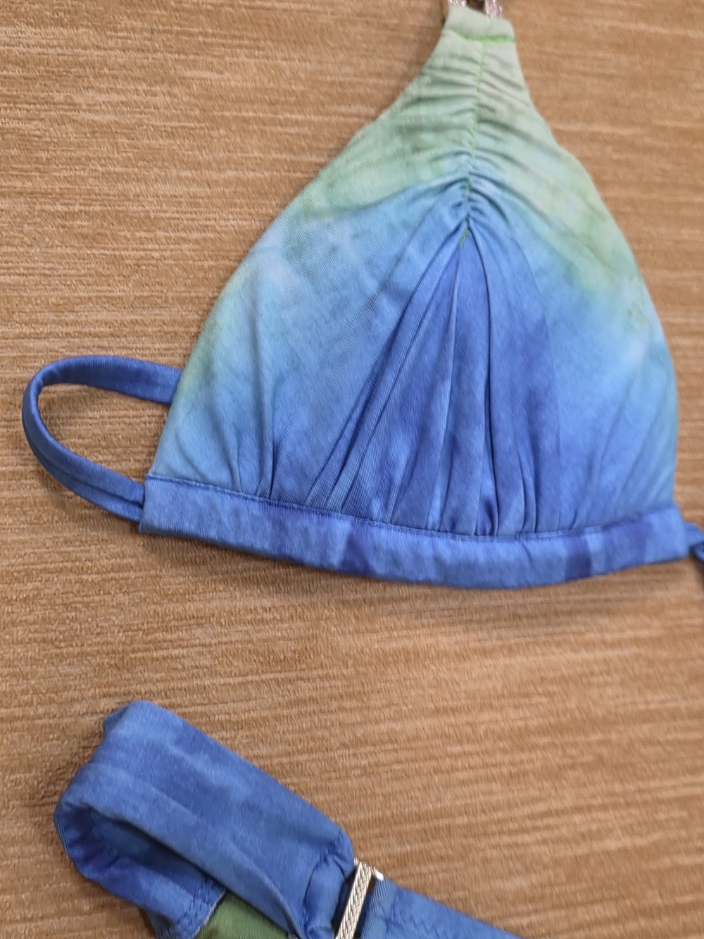 Dolcessa Blue & Green Tie-Dye Triangle Bikini Set Medium Gold Details - Picture 3 of 6